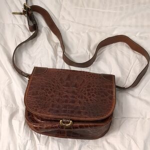 Brown Crocodile Embossed Crossbody Bag